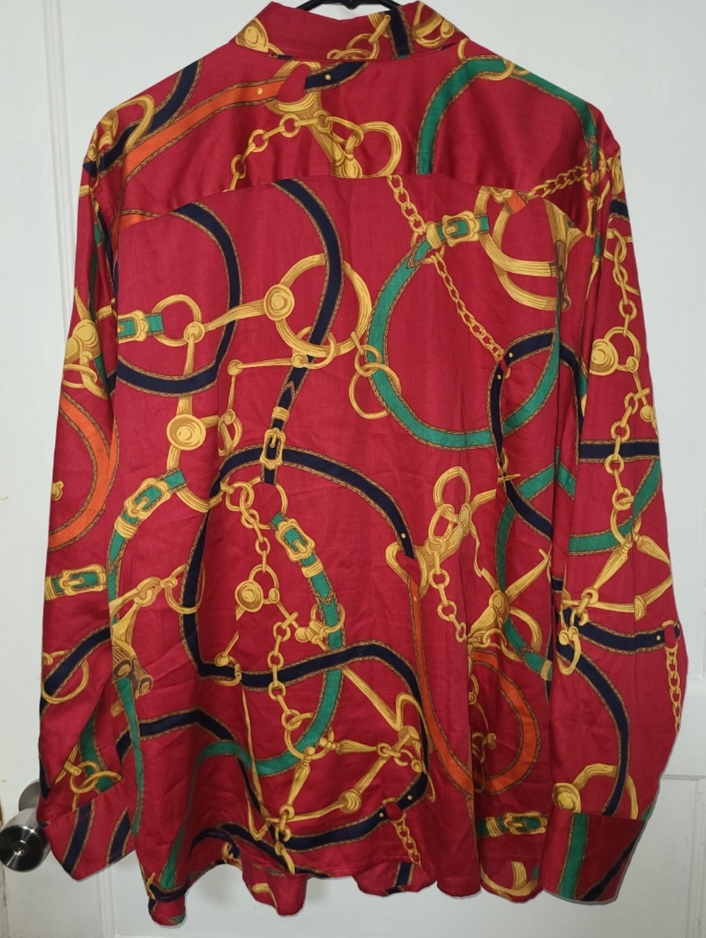 Lauren Ralph Lauren Equestrian Red Chain & Belt Print Button-Up Shirt 3x - Picture 3 of 3